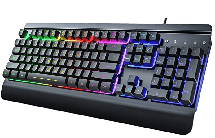 Dacoity Gaming Keyboard, 104 Keys All-Metal Panel, Rainbow LED Backlit Quiet Computer Keyboard
